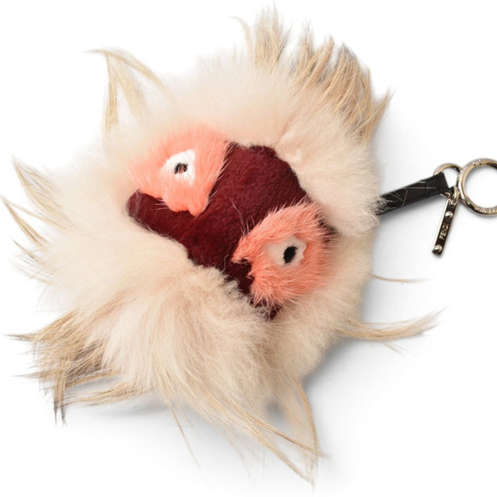 Fendi Keychain Bag Charm FENDI Bugs Monster Fur Beige Red